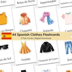 Spanish Clothes Flashcards: Montessori Learning for Kids (Digital Download)