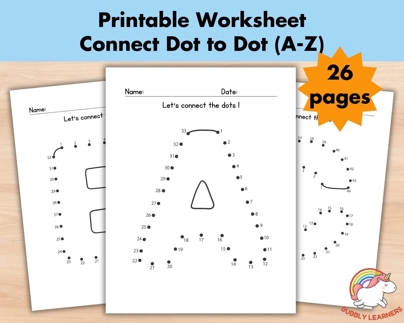 Connect the Dots Printable Pages, Preschool Alphabets A to Z Dot to Dot worksheet for Kids, Homeschool busy book curriculum learning, Dab it