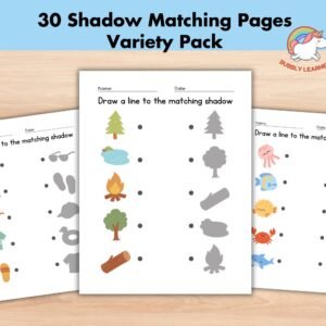 Shadow Matching Worksheets, Match the Picture, Kindergarten Preschool Activity, Busybook, Printable Educational Pages, Toddler Childcare