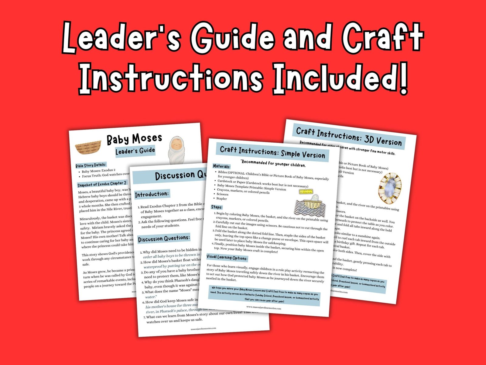 Baby Moses Printable Craft – Bible Story Sunday School Activity & Kids Bible Lesson Digital Download, Children's Church - Image 3