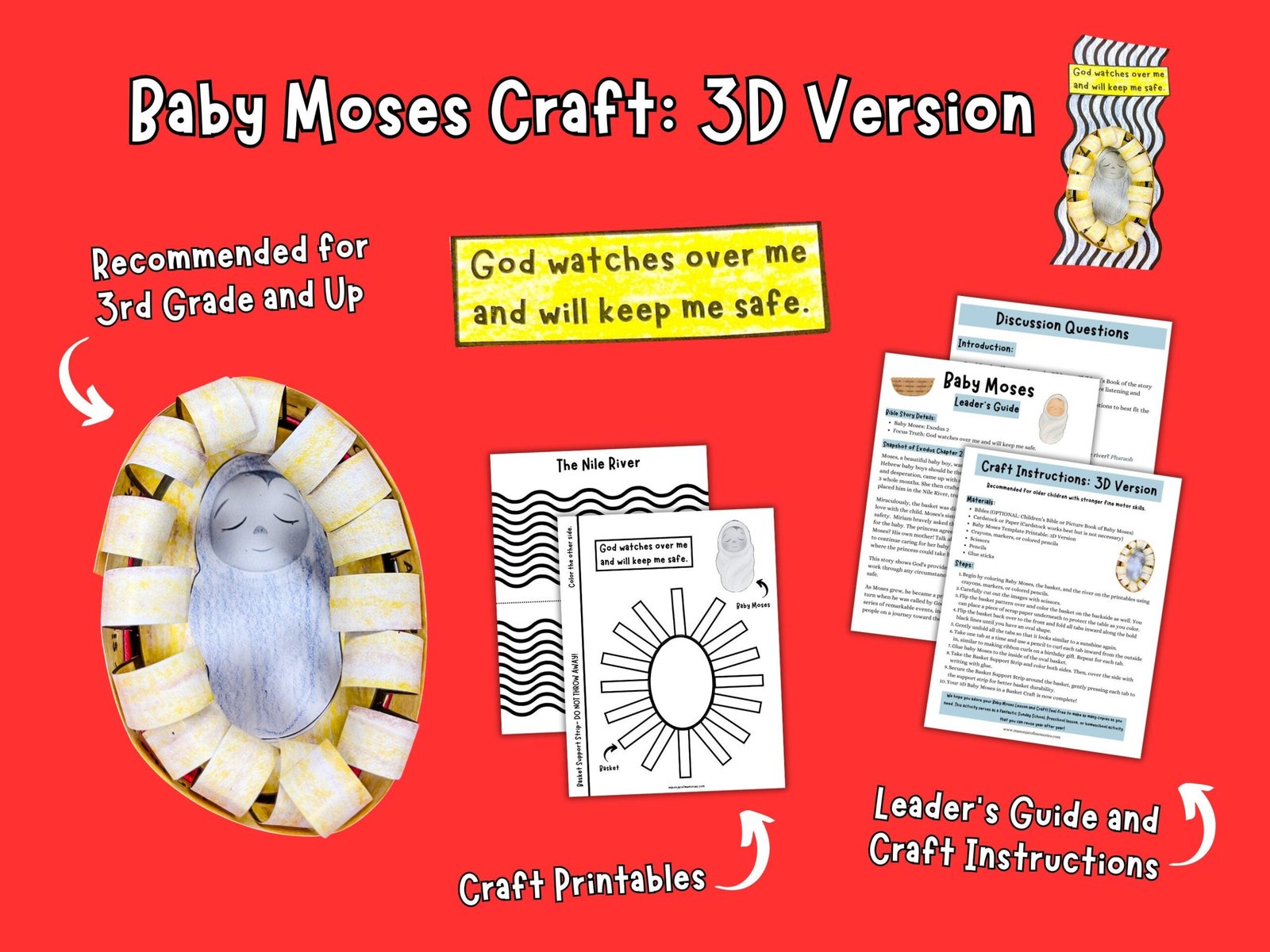 Baby Moses Printable Craft – Bible Story Sunday School Activity & Kids Bible Lesson Digital Download, Children's Church - Image 4