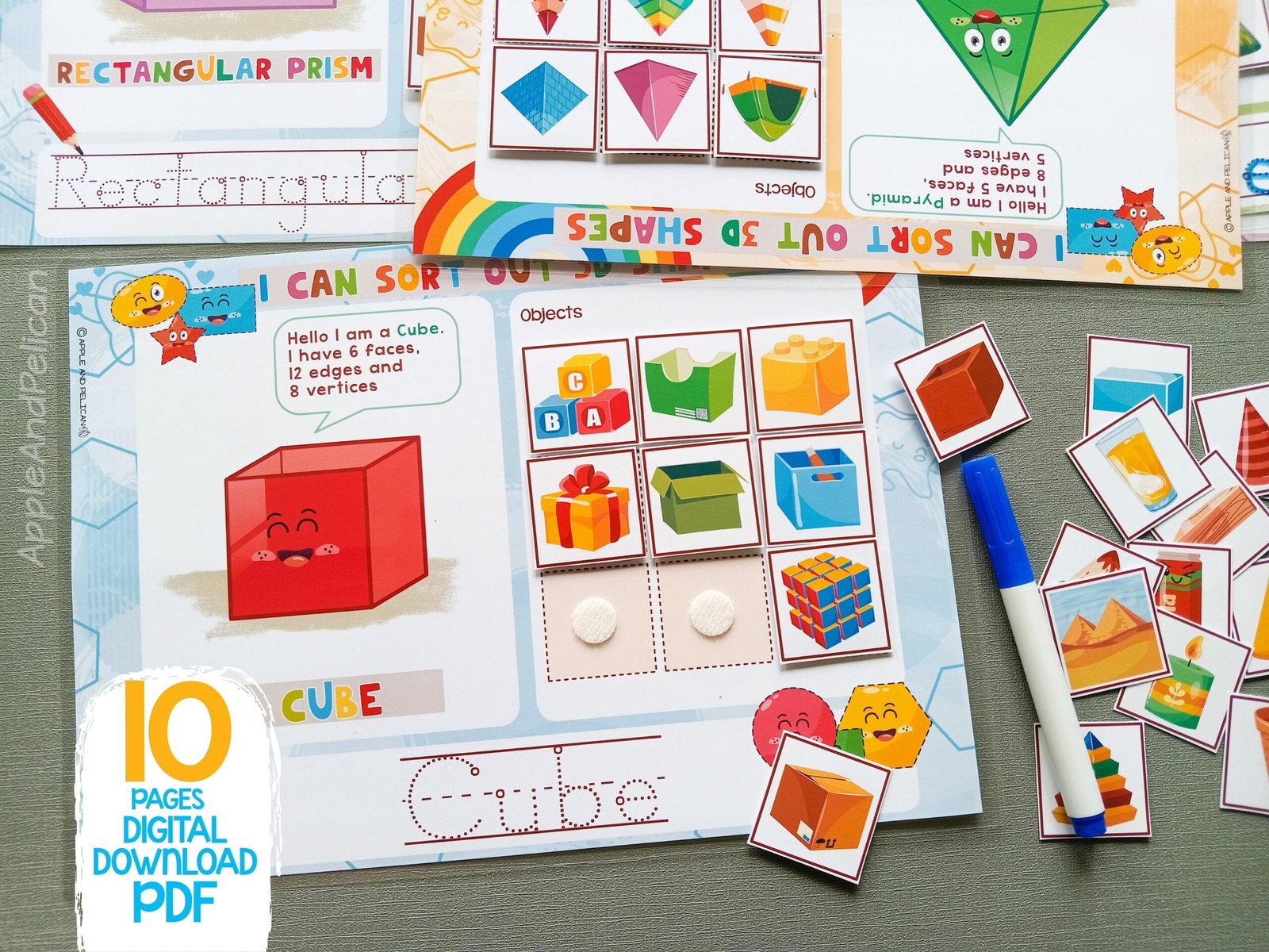 3D Shapes Sorting Activities Printable, Matching Game, Toddler Busy Book, Learning Binder, Preschool Math - Image 2