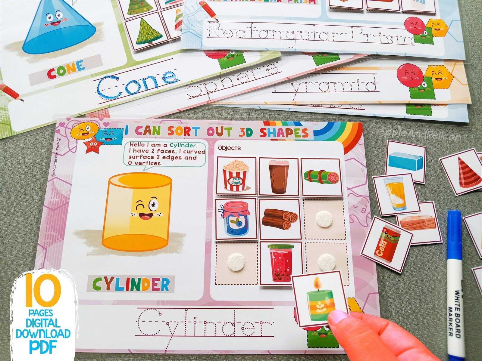 3D Shapes Sorting Activities Printable, Matching Game, Toddler Busy Book, Learning Binder, Preschool Math - Image 3