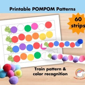 60 Printable Pom Pom Pattern Activity Card, Kindergarten Preschool Activity, Busybook, Special Need, Toddler quiet time, Montessori Learning