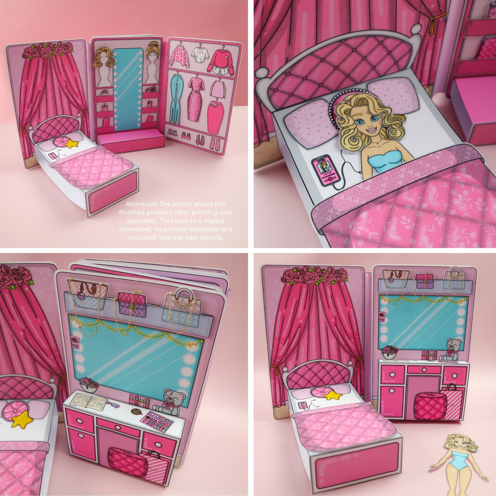Printable Paper Dollhouse with Fashion Designer Doll – DIY Creative Toy for Kids Aged 9-12 PDF Digital Download - Image 3