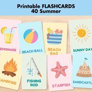40 Summer Flashcards, Summer Vocabulary Nature Cards, Printable Montessori Flash Cards, Pre-School Seasons Activity, Beach Camping Learning
