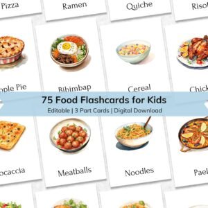 Editable Food Flashcards for Kids: Montessori 3-Part Learning Cards (Digital Download)