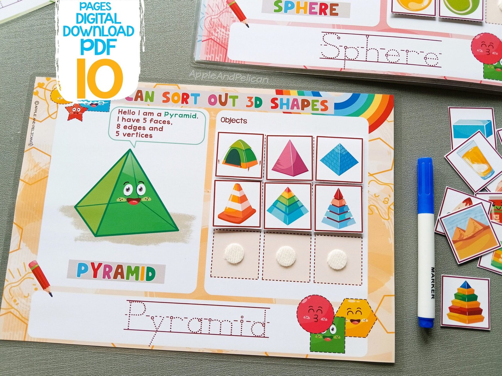 3D Shapes Sorting Activities Printable, Matching Game, Toddler Busy Book, Learning Binder, Preschool Math - Image 4