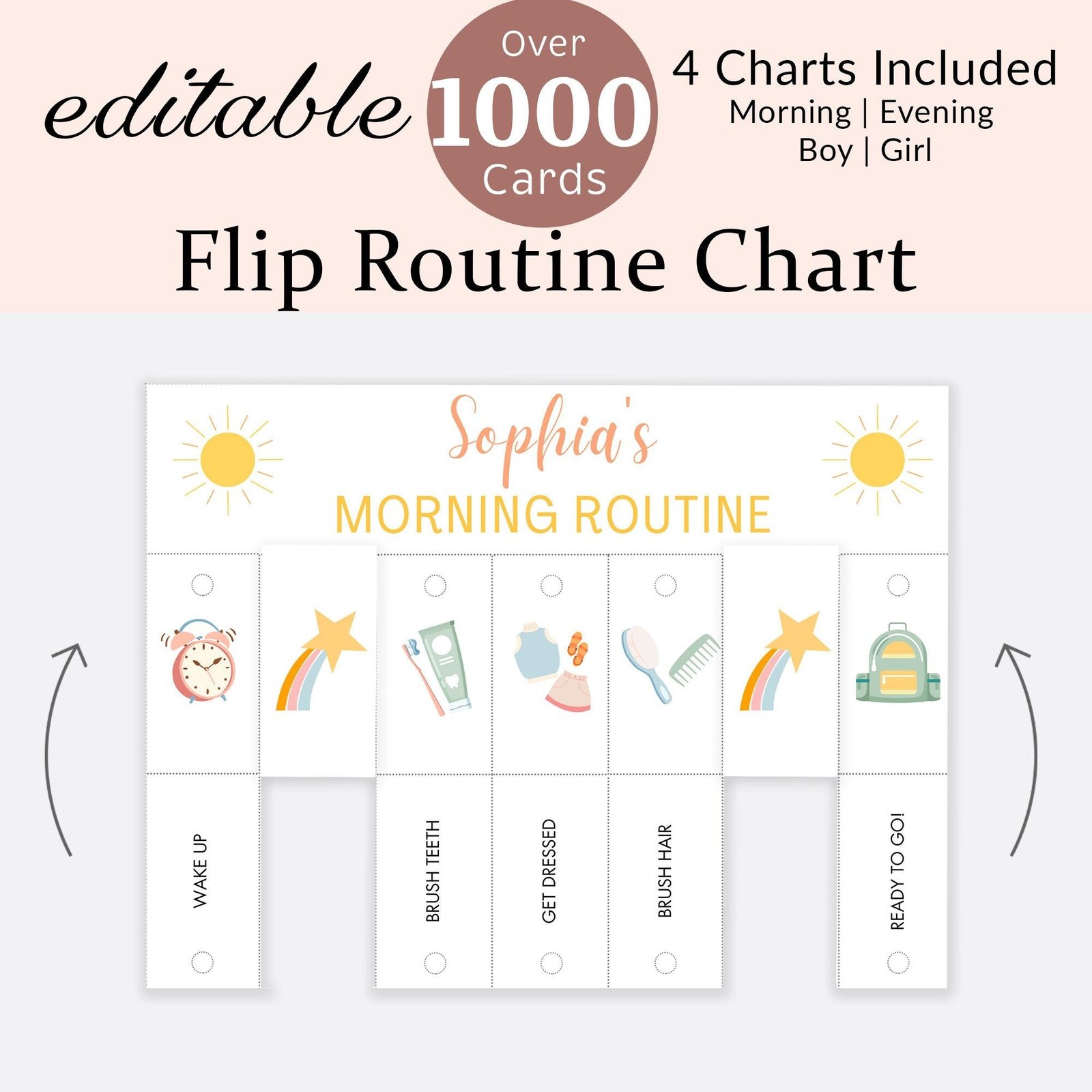 Routine Flip Chart Toddler Morning Evening Bedtime Visual Schedule Kids Daily Routine Cards Rhythm Checklist Montessori Girl Boy Editable