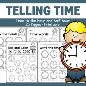 Telling time - Worksheets - Printable - Homeschool - Teacher Resources - Instant Download - Kindergarten - First Grade