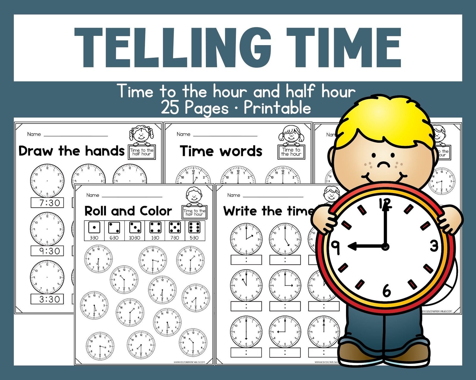 Telling time - Worksheets - Printable - Homeschool - Teacher Resources - Instant Download - Kindergarten - First Grade - Image 5