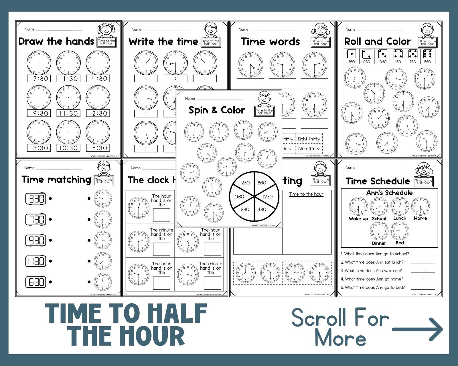 Telling time - Worksheets - Printable - Homeschool - Teacher Resources - Instant Download - Kindergarten - First Grade - Image 3