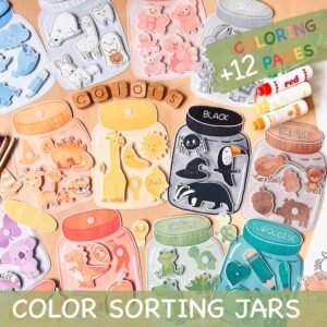 Color Sorting Toddler Activities, Color Matching in Jars Game for Kindergarten Pre-K, Coloring Pages Activity, Montessori Printable