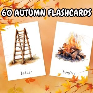 60 Watercolor Fall Vocabulary Flashcards for kids; Kids Flashcards; Autumn Flashcards; Montessori Flashcards; Printable Flashcards