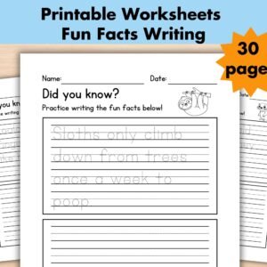 Write the Sentence Worksheets, Handwriting Trace Fun Facts, Printable Sentences Writing Practice Activity, 1st-3rd Grade ELA Worksheets