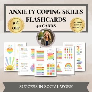 Anxiety Coping Skills Flashcards Workbook Digital or Printable Worksheets for Worry Stress Panic, Self-Help Anxiety Worksheets,Therapy tools
