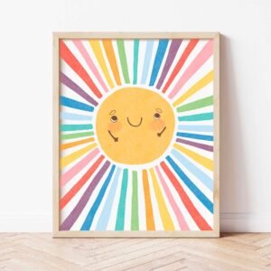 Watercolor Sun Poster Vibrant Rainbow Playroom Sun Print Downloadable Nursery Wall Art Printable Girls Room Decor Homeschool Wall Decor