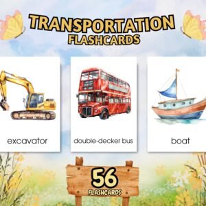 56 Transportation Vocabulary Flashcards for kids; Kids Learning Flash Cards; Vehicle Flashcards; Transportation Flashcards