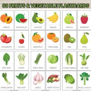 88 Fruits and Vegetables Vocabulary Flashcards; Printable Kids Flash Cards; Homeschool Worksheet; Preschool Learning; Montessori Flashcards