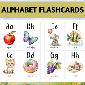 26 Alphabet Flashcards for Kids; Kids Learning Flash Cards; Watercolor Flashcards; Montessori Flashcard; Printable Flashcards