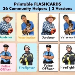 36 Community Helper Flashcards, Preschool Printable Job Occupation Flash Card, Real Profession Photo, Educational Back to School Montessori