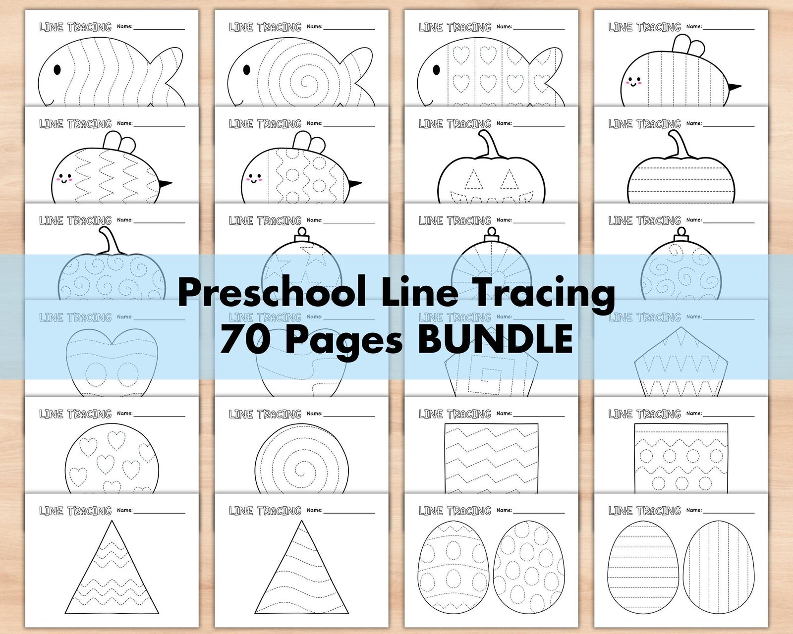 70 Preschool Line Tracing Worksheet Bundle, Line Trace Page Printable, Pre Handwriting Homeschool busybook, Kindergarten Curriculum Learning - Image 2