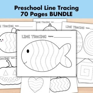 70 Preschool Line Tracing Worksheet Bundle, Line Trace Page Printable, Pre Handwriting Homeschool busybook, Kindergarten Curriculum Learning