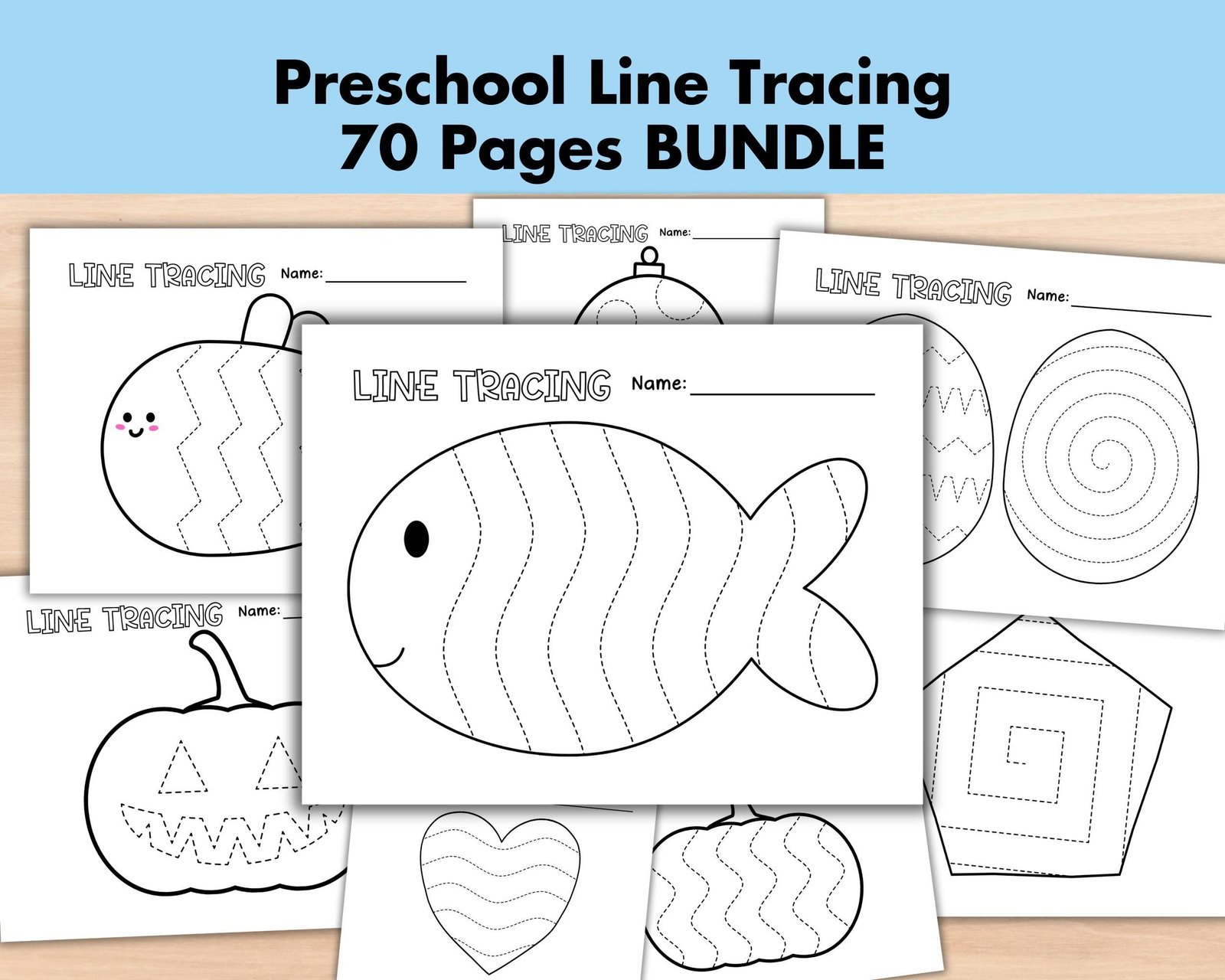 70 Preschool Line Tracing Worksheet Bundle, Line Trace Page Printable, Pre Handwriting Homeschool busybook, Kindergarten Curriculum Learning