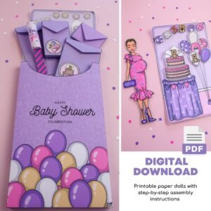 Printable Paper Dolls Baby Shower Celebration Kit, DIY, Instant Download