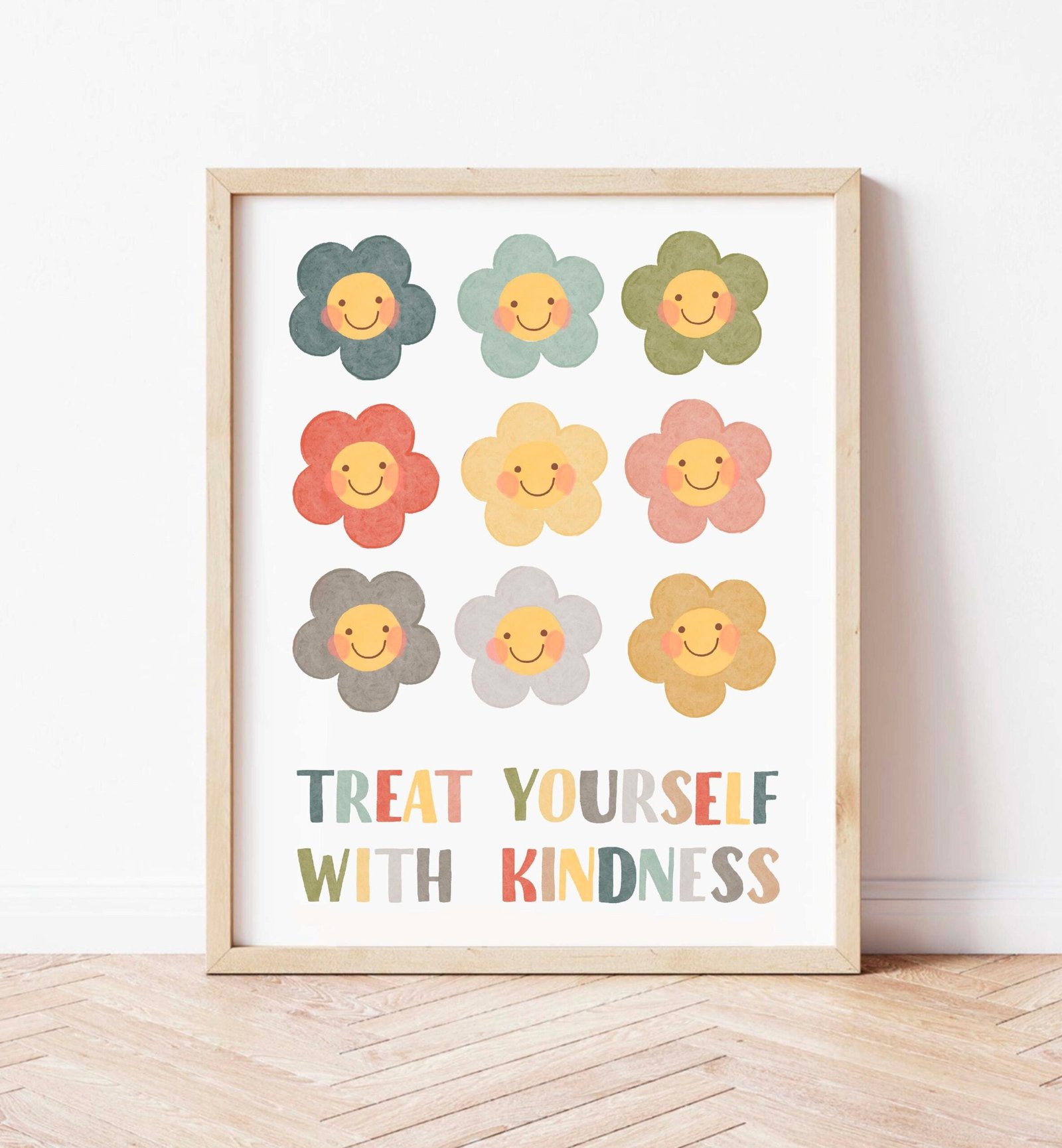 Treat Yourself With Kindness Poster: Watercolor Flower Nursery Art (Digital Download)