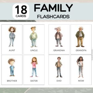 18 Family Flashcards; Vocabulary Flashcards for kids; Kids Flash Cards; Preschool Learning; Montessori Flashcards; Printable Flashcards