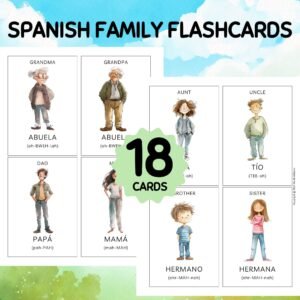 18 SPANISH Family Flashcards; Familia Flashcards; My Family Flashcards; Montessori Flashcards; ESL Flashcards; English Spanish Flashcards