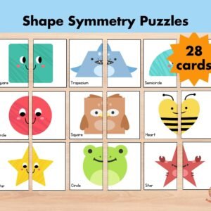 Shape Matching Game For Kids, Preschool Math Shape Symmetry Puzzle, Match Picture Card, Learning Binder, Printable Montessori Flashcards