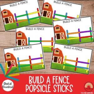 Build a Fence Popsicle Sticks, Montessori Preschool Printable, Preschool Printable, Preschool Worksheets, Busy Binder,  Preschool Learning
