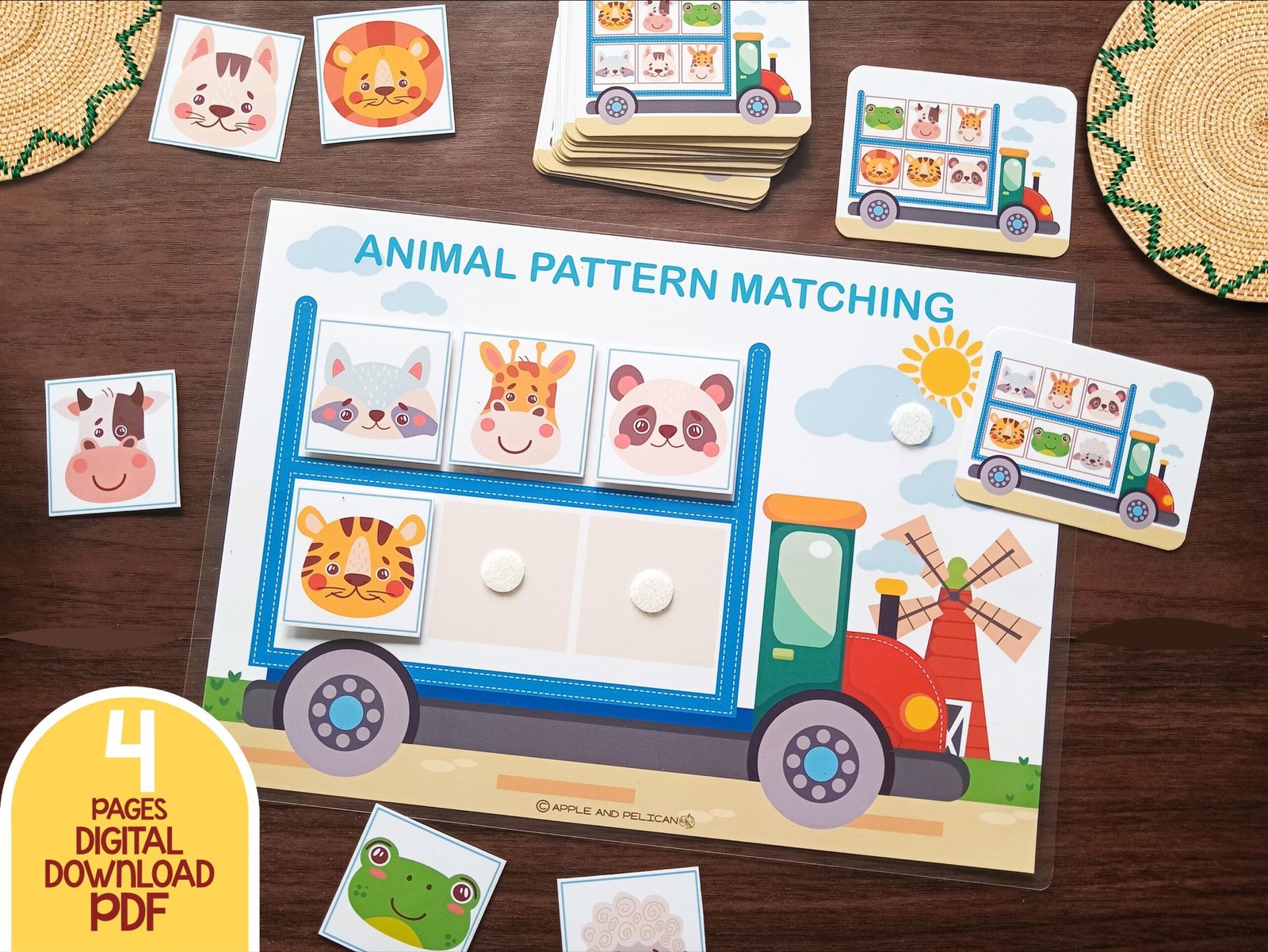 Animal Pattern Puzzle Matching Activity Game Printable, Toddler Learning Binder, Montessori Preschool Materials - Image 3
