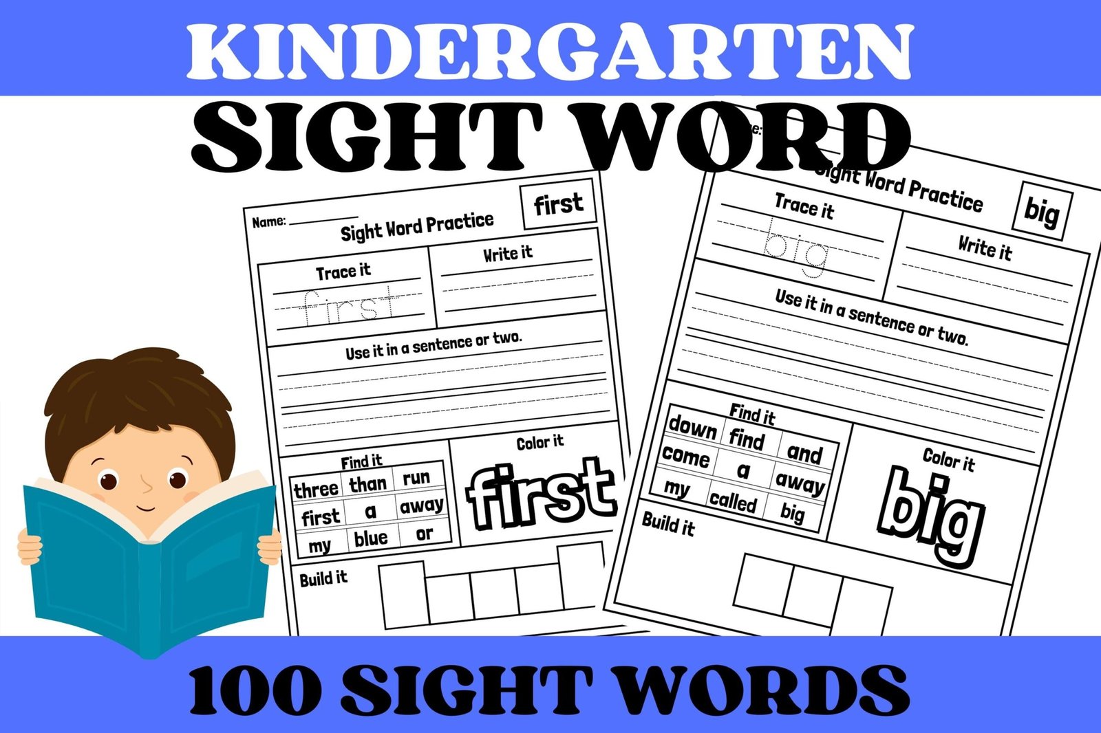 100 Printable Let's Learn Fry 1st Hundred Sight Words Worksheets. Kindergarten-1st Grade Handwriting and Spelling Activity.