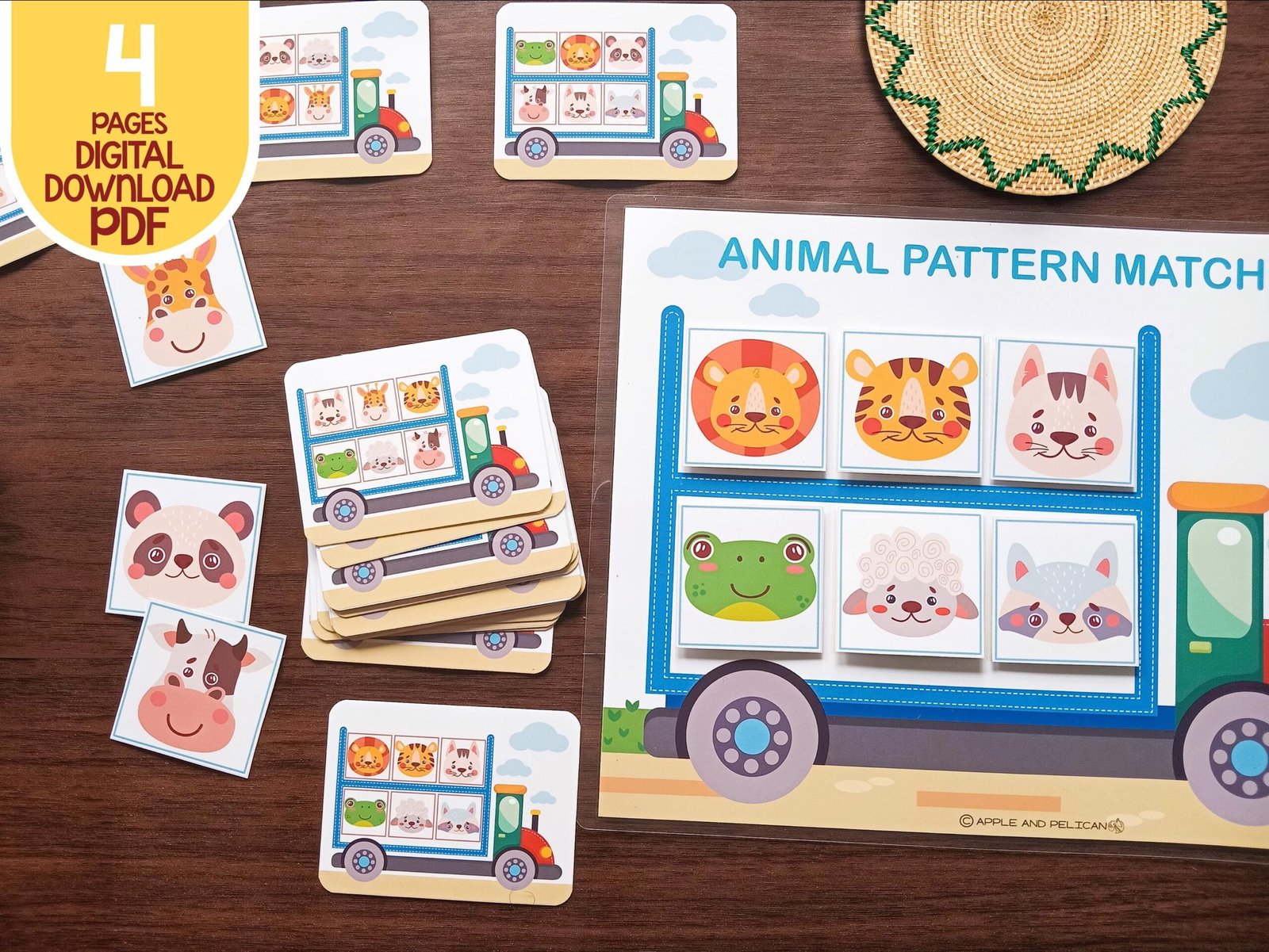 Animal Pattern Puzzle Matching Activity Game Printable, Toddler Learning Binder, Montessori Preschool Materials - Image 2