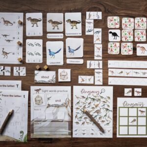 Dinosaur Homeschool Morning Basket Bundle: Educational Games & Flashcards (PDF Download