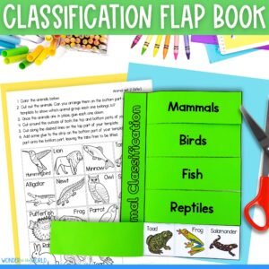 Animal classification sort cut and paste lift the flap book activity digital download PDF printable for kids