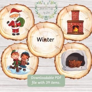 Winter Christmas Flashcards: Montessori Wood Slice Learning (Digital Download)