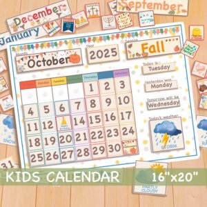 16x20 Perpetual Calendar Printable Classroom Calendar Homeschool Montessori Materials, Weather Chart Months of the Year Preschool Curriculum