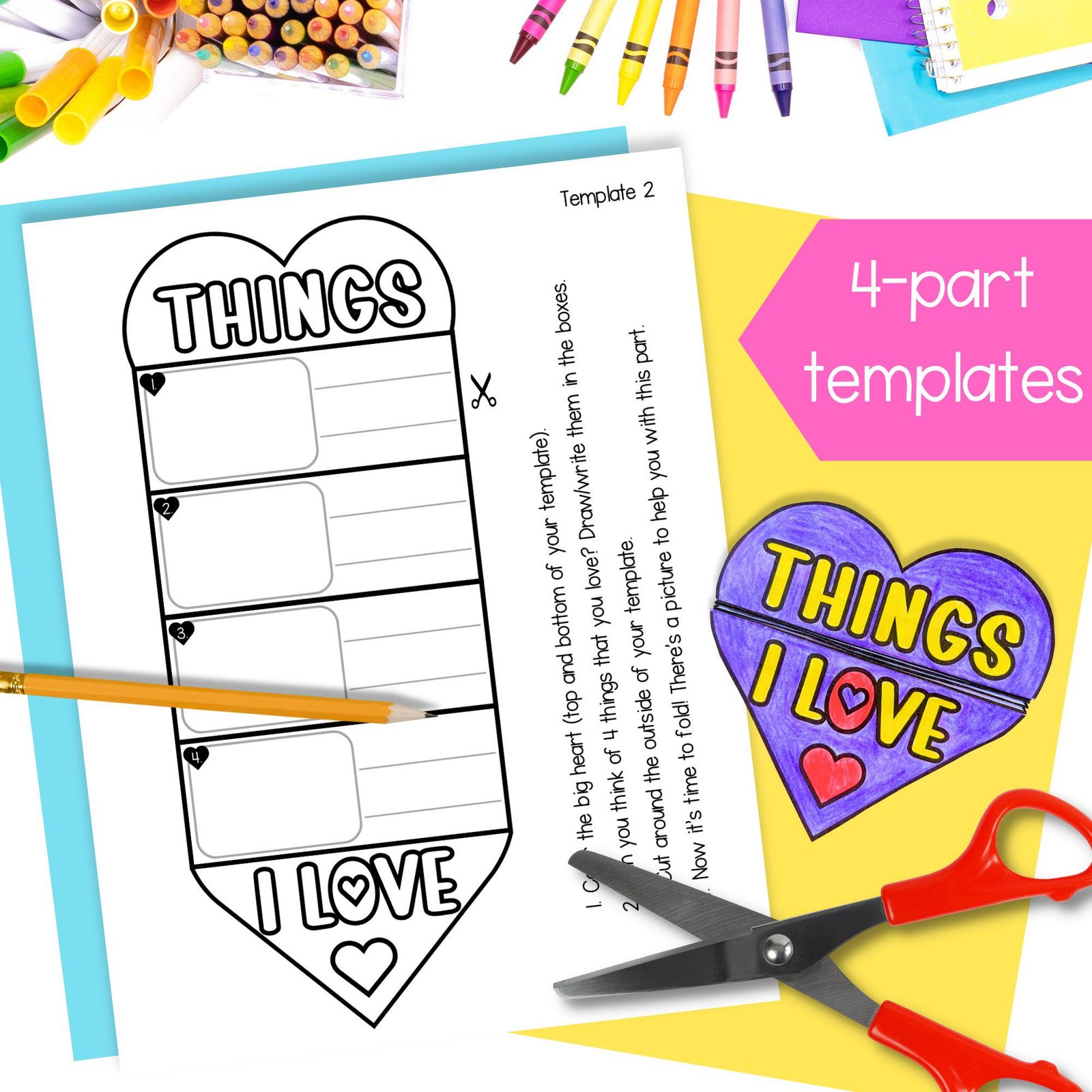 Things I love foldouts Valentine's Day writing craft activity for Kindergarten first second grade KS1 PDF - Image 2