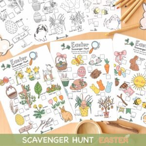 Easter Scavenger Hunt for Kids vs Coloring Pages Easter Egg Treasure Hunt Bunny Clues Easter Games for Toddlers Printable Outdoor Activities