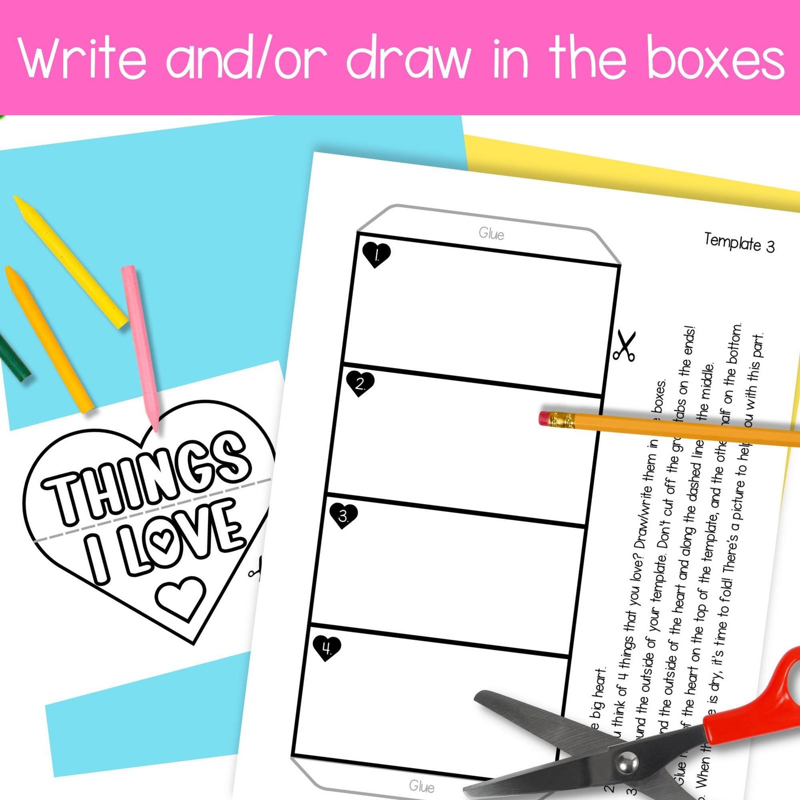 Things I love foldouts Valentine's Day writing craft activity for Kindergarten first second grade KS1 PDF - Image 4
