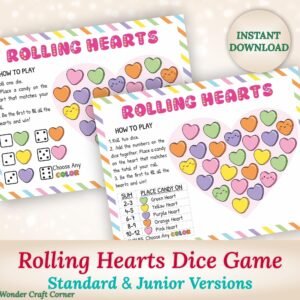 Roll a Heart Valentine Dice Game – Printable Candy Activity for Classroom Party