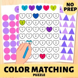 Color Matching Printable Preschool Worksheets Vowels Numbers 0-9 Bundle No Prep Fine Motor Activities Kindergarten Homeschool