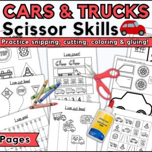 Transportation Preschool Cutting Practice Printable Cars Scissor Skills Preschool Worksheets For Kids Occupational Therapy Fine Motor Skills