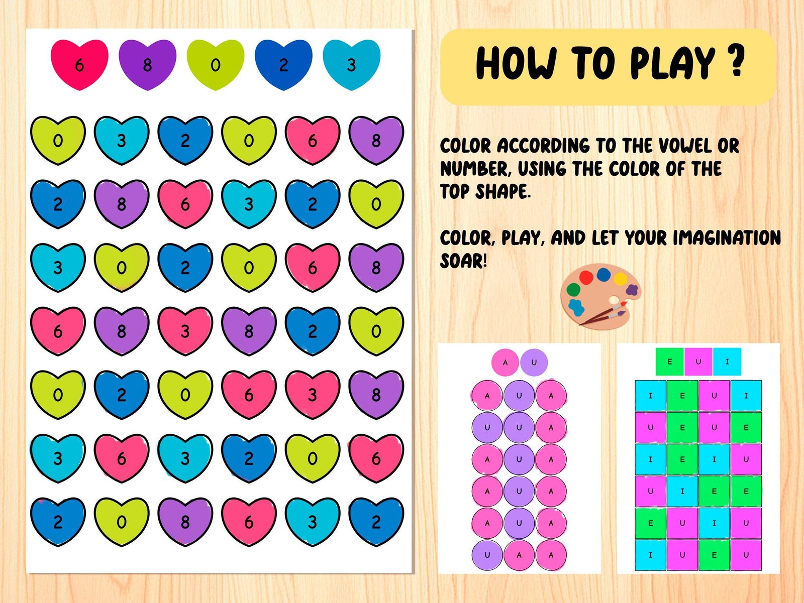 Color Matching Printable Preschool Worksheets Vowels Numbers 0-9 Bundle No Prep Fine Motor Activities Kindergarten Homeschool - Image 6