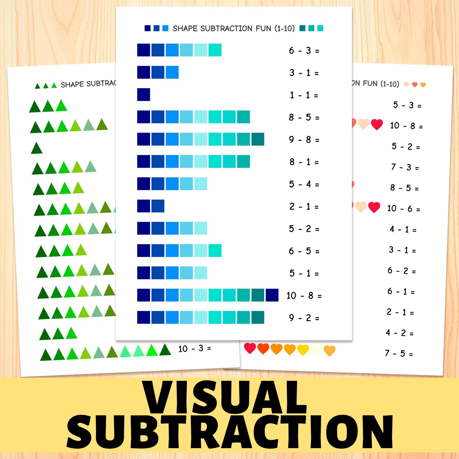 Visual Subtraction Worksheet: Kindergarten Math Shapes Activity (PDF)