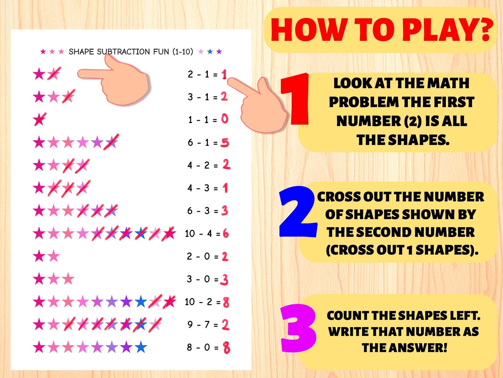 Visual Subtraction Worksheet: Kindergarten Math Shapes Activity (PDF) - Image 2